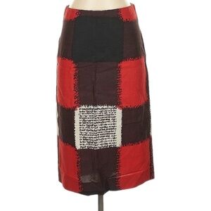 Marni Abstract Plaid Skirt Red Black White Knee-Length Patchwork Midi Skirt